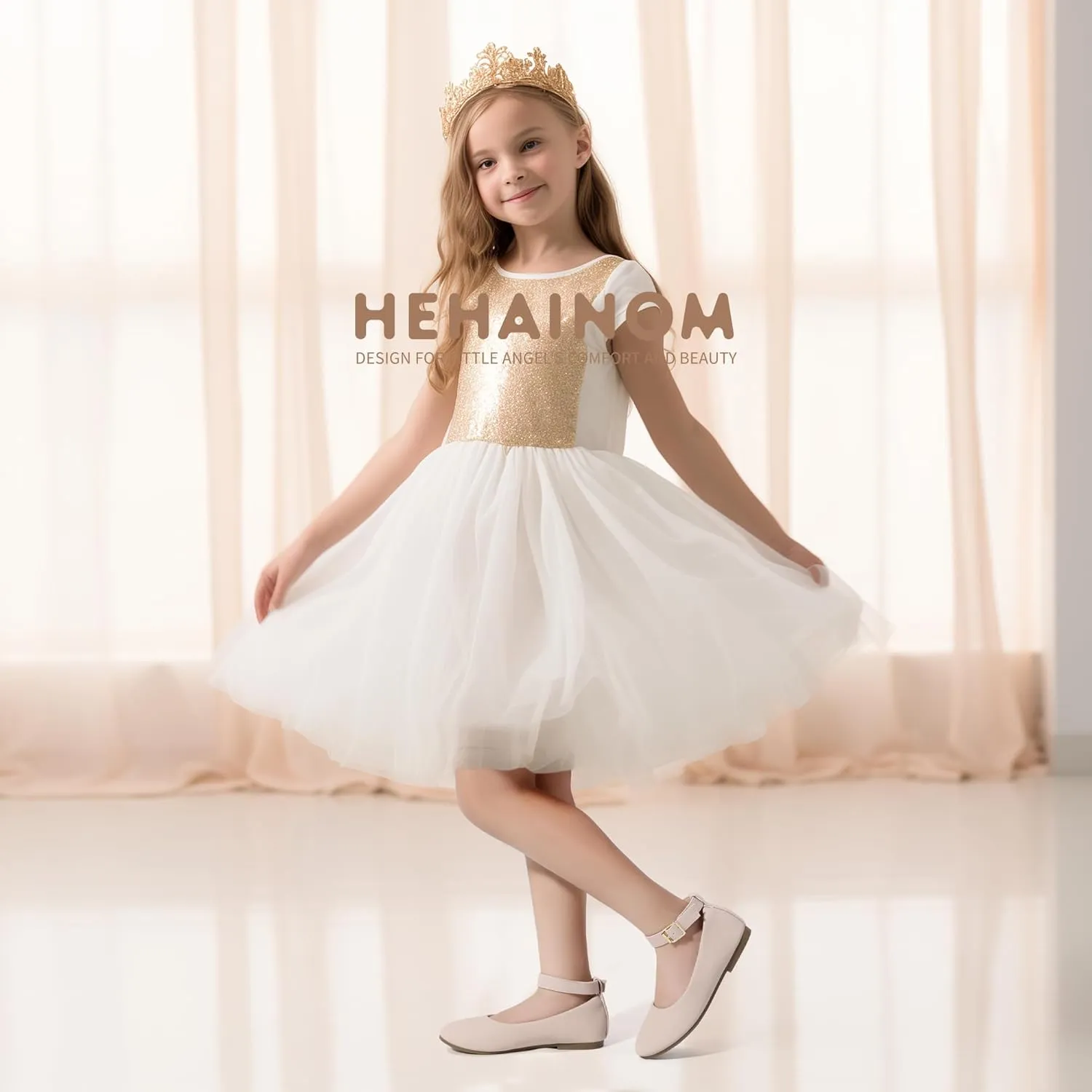 Hehainom Girls Dress Shoes Wedding Party School Ankle Strap Ballet Flats Shoes Little Big Kids Flower Girl Shoes