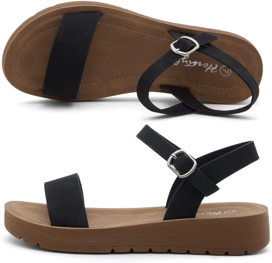 Herstyle Women’s Flat Sandals – One Band Ankle Strap Dressy Casual Sandals with Cushioned Footbed | Comfortable Open Toe Walking Shoes for Summer & Daily Wear