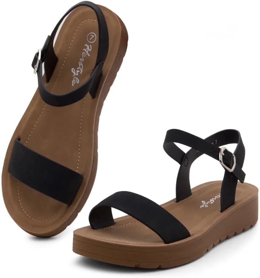 Herstyle Women’s Flat Sandals – One Band Ankle Strap Dressy Casual Sandals with Cushioned Footbed | Comfortable Open Toe Walking Shoes for Summer & Daily Wear