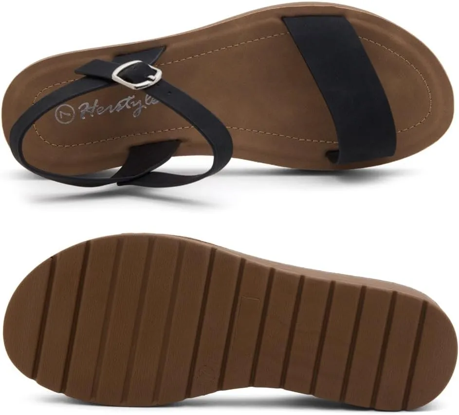 Herstyle Women’s Flat Sandals – One Band Ankle Strap Dressy Casual Sandals with Cushioned Footbed | Comfortable Open Toe Walking Shoes for Summer & Daily Wear