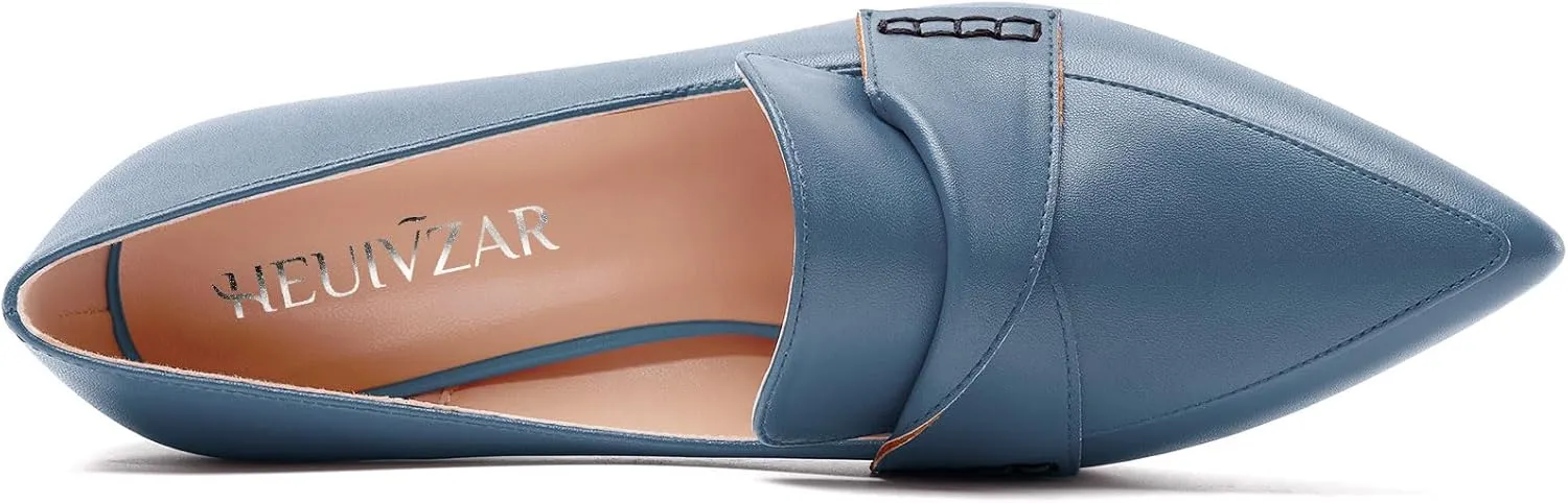 HEUIVZAR Womens Chunky Block Mid Heel Pumps Pointed Toe Slip-on Loafers Shoes Dress Office Casual 3.2 Inches Heels