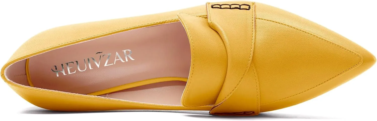 HEUIVZAR Womens Chunky Block Mid Heel Pumps Pointed Toe Slip-on Loafers Shoes Dress Office Casual 3.2 Inches Heels