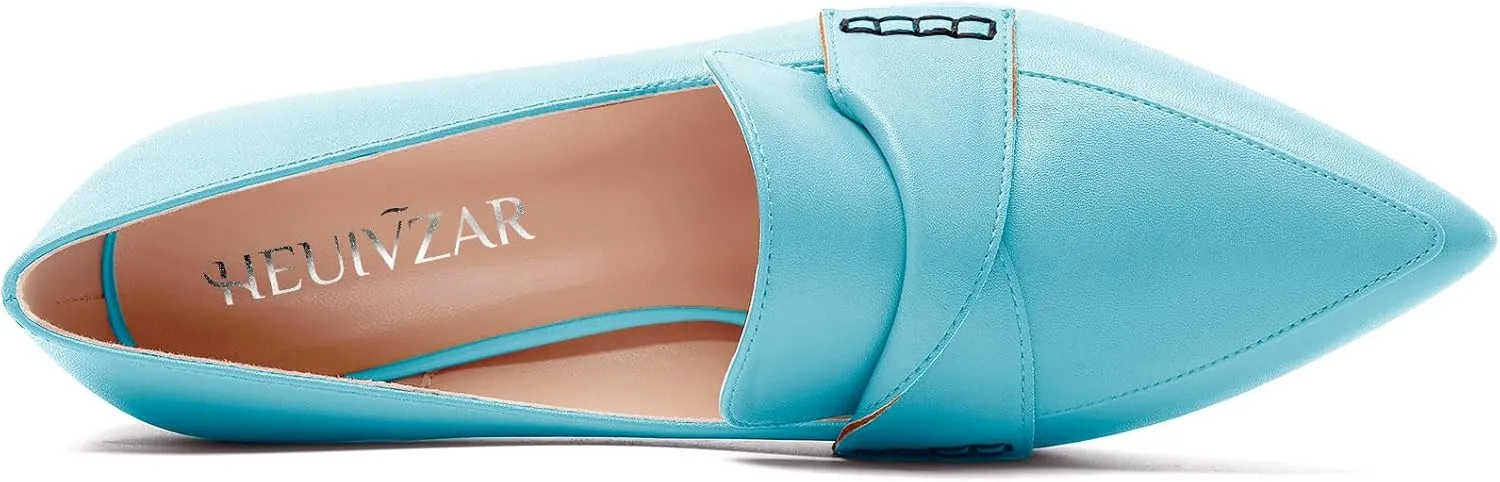 HEUIVZAR Womens Chunky Block Mid Heel Pumps Pointed Toe Slip-on Loafers Shoes Dress Office Casual 3.2 Inches Heels