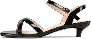 HEUIVZAR Womens Kitten Low Heel Open Toe Dress Ankle Cross-Strap Sandals Slingback Buckle Prom Casual Patent Leather Shoes 1.2 Inches Heels