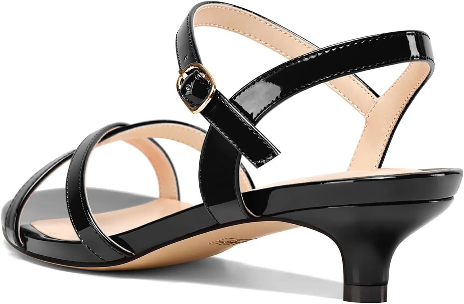 HEUIVZAR Womens Kitten Low Heel Open Toe Dress Ankle Cross-Strap Sandals Slingback Buckle Prom Casual Patent Leather Shoes 1.2 Inches Heels