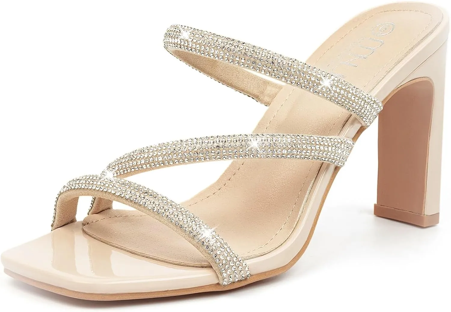 High Heels Sandals for Women Rhinestone Open Toe Slip On with Strappy Strap Dressy Sparkly Heel Bridal Shoes Comfy Sexy Cute