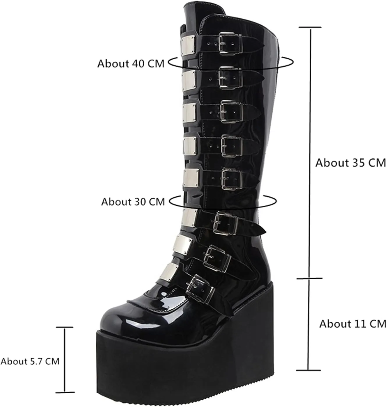 HINDOLA Womens Platform Punk Goth Mid Calf Boots Rivets Metal Decoration Back-Zip Knee High Motorcycle Booties Combat Boots