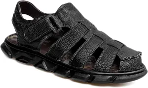 HNVAVQ Men Closed Toe Walking Sandals Leather Sports Outdoor Sandals Summer Holidays Beach Fisherman Sandals Waterproof
