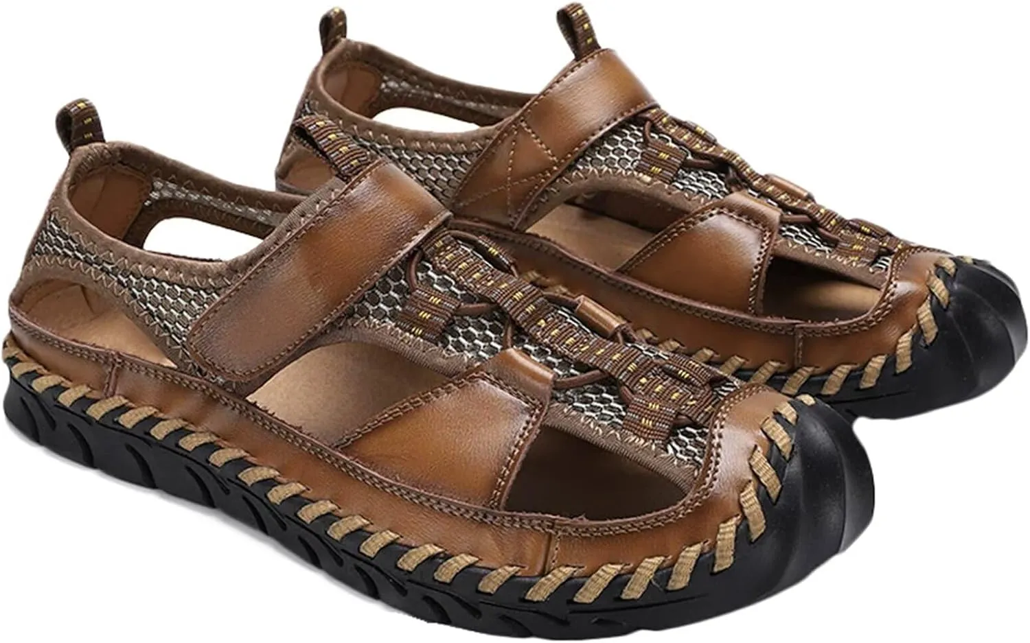HNVAVQ Mens Leather Closed Toe Fisherman Shoes Outdoor Walking Sandals Casual Beach Summer Shoes