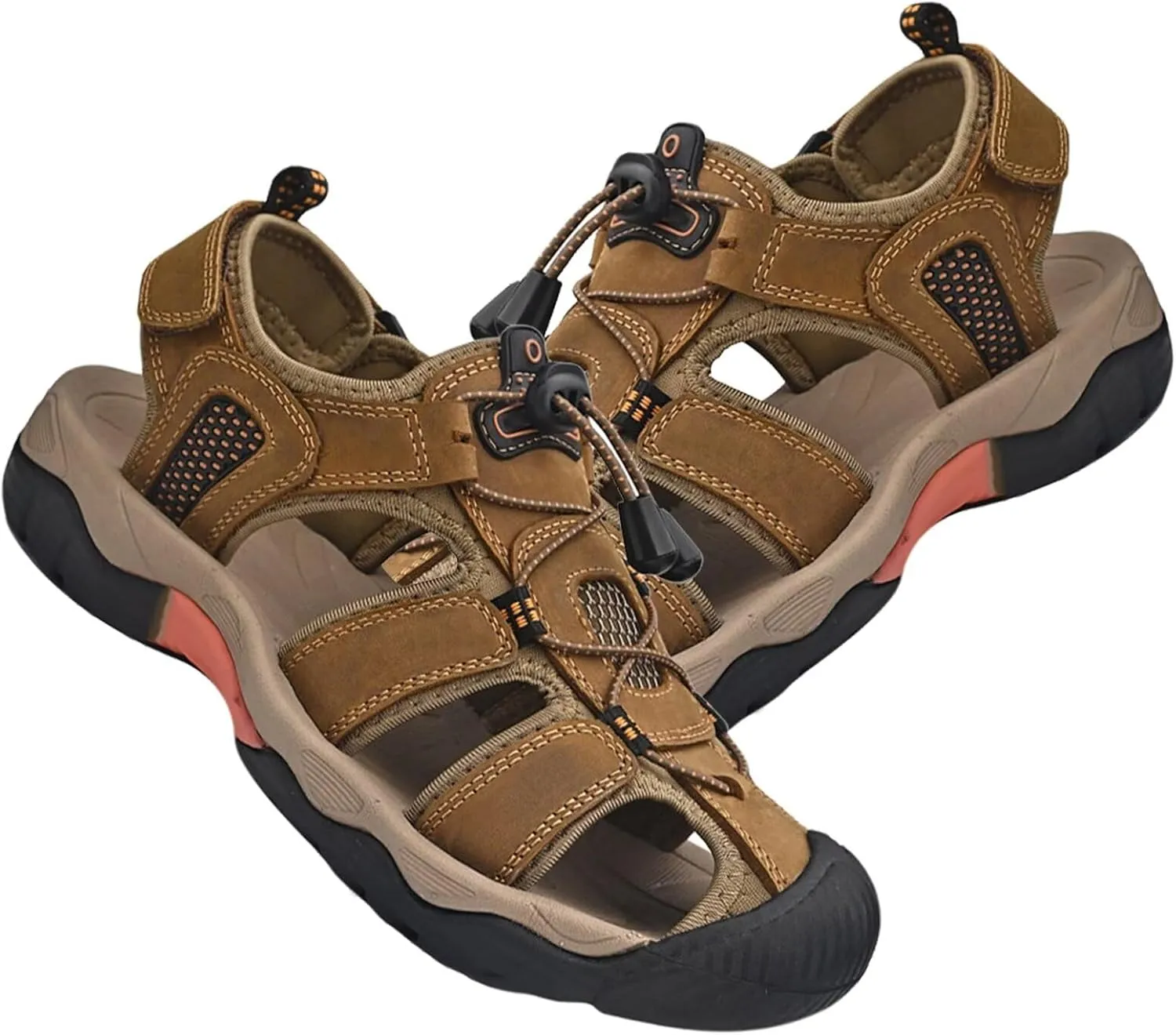 HNVAVQ Mens Sport Sandals Leather Closed Toe Fisherman Shoes Outdoor Walking Sandals Adjustable Casual Beach Summer Shoes