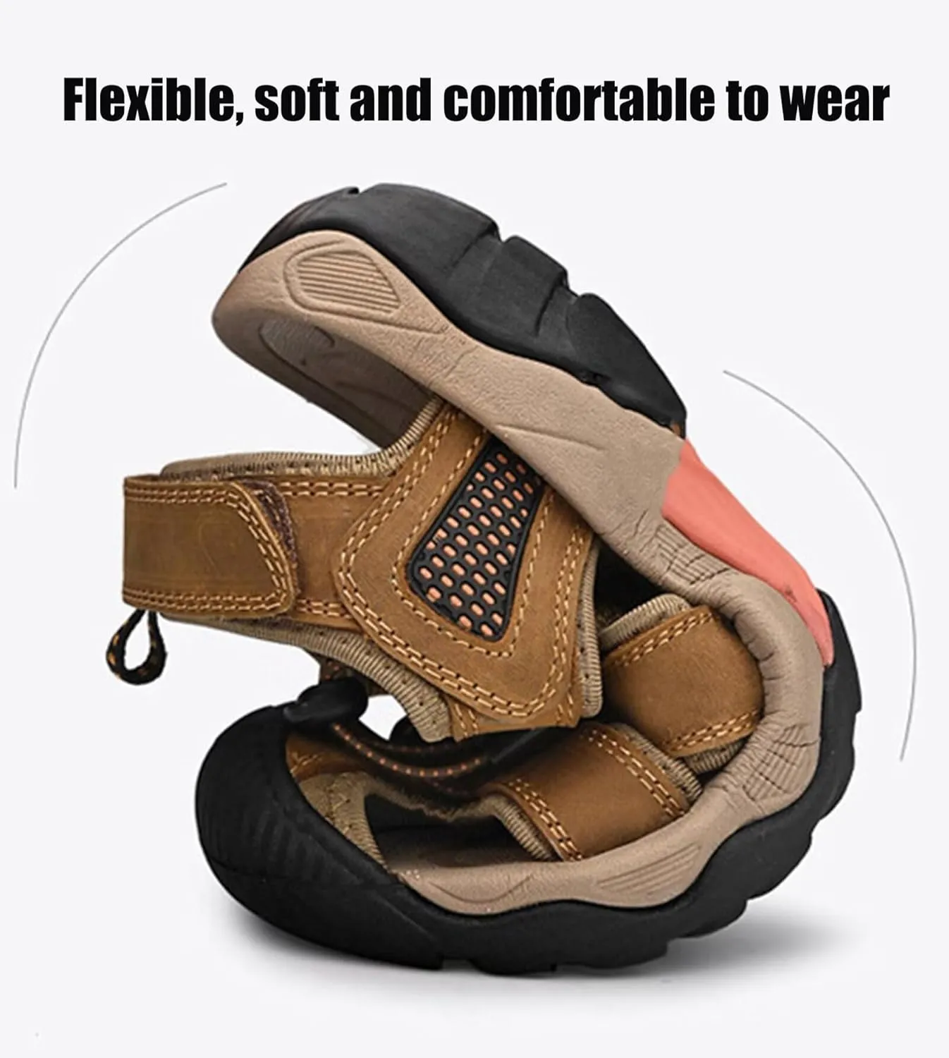 HNVAVQ Mens Sport Sandals Leather Closed Toe Fisherman Shoes Outdoor Walking Sandals Adjustable Casual Beach Summer Shoes