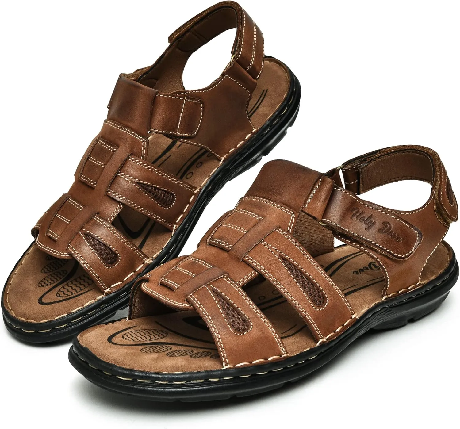 Holy dove Men's Sandals Open Toe Leather Fisherman Sport Hiking Outdoor Casual Summer Sandals Shoes for Men