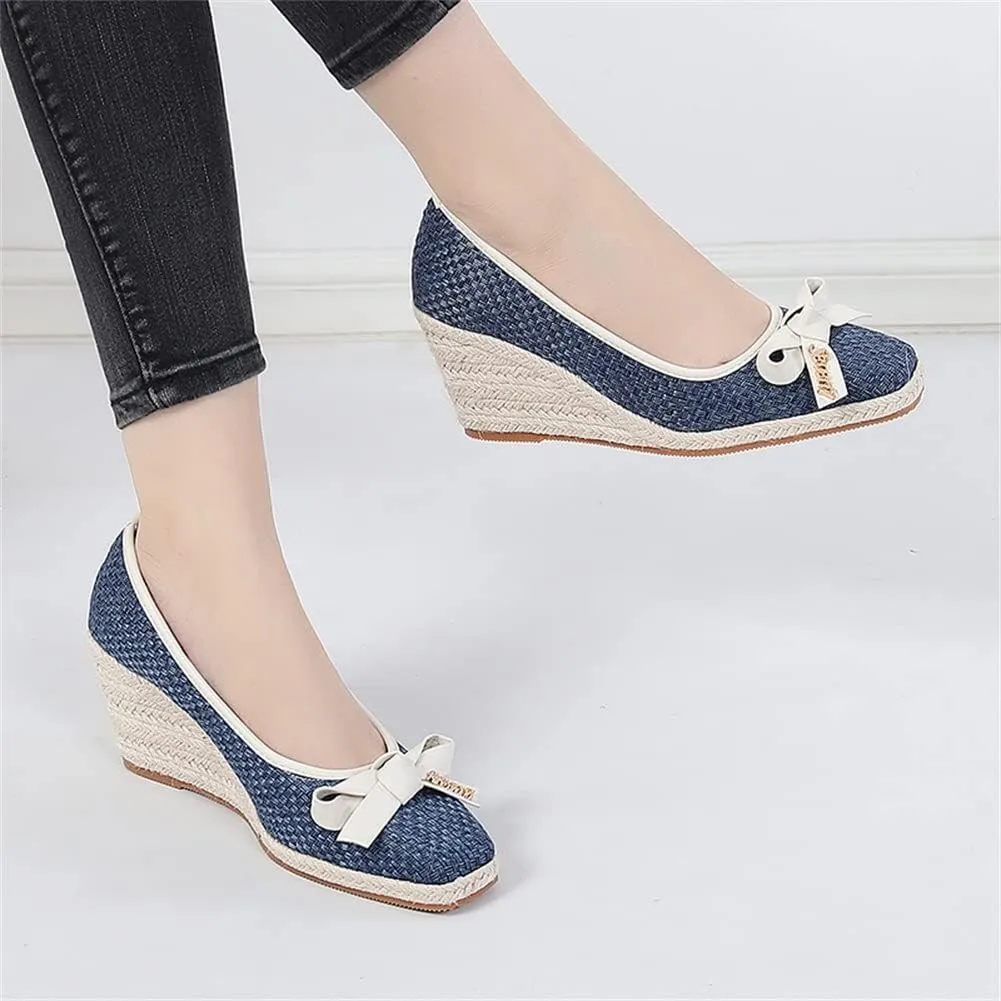 HOTRA Espadrilles Womens Wedges Closed Toe Sandals Bow Slip On Pumps Shoes (Color : Azul, Size : 3 US)