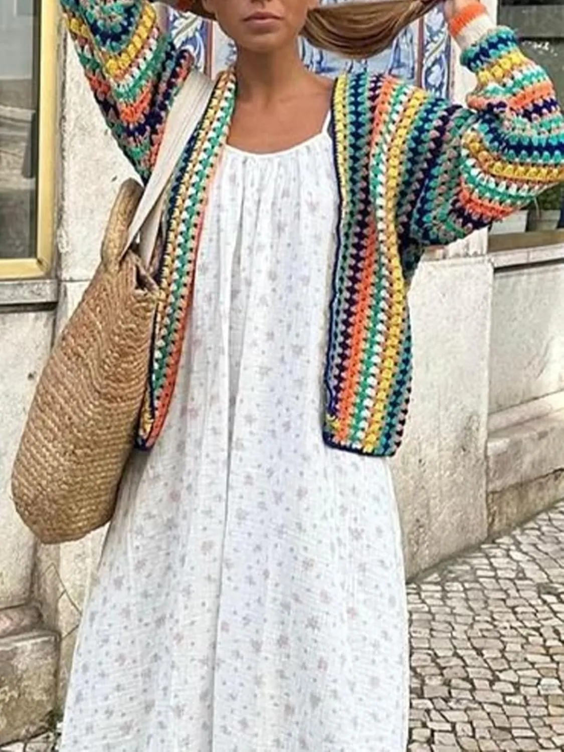 HOULENGS Women's Strawberry Print Button Down Long Sleeve V Neck Crop Cardigan Sweater