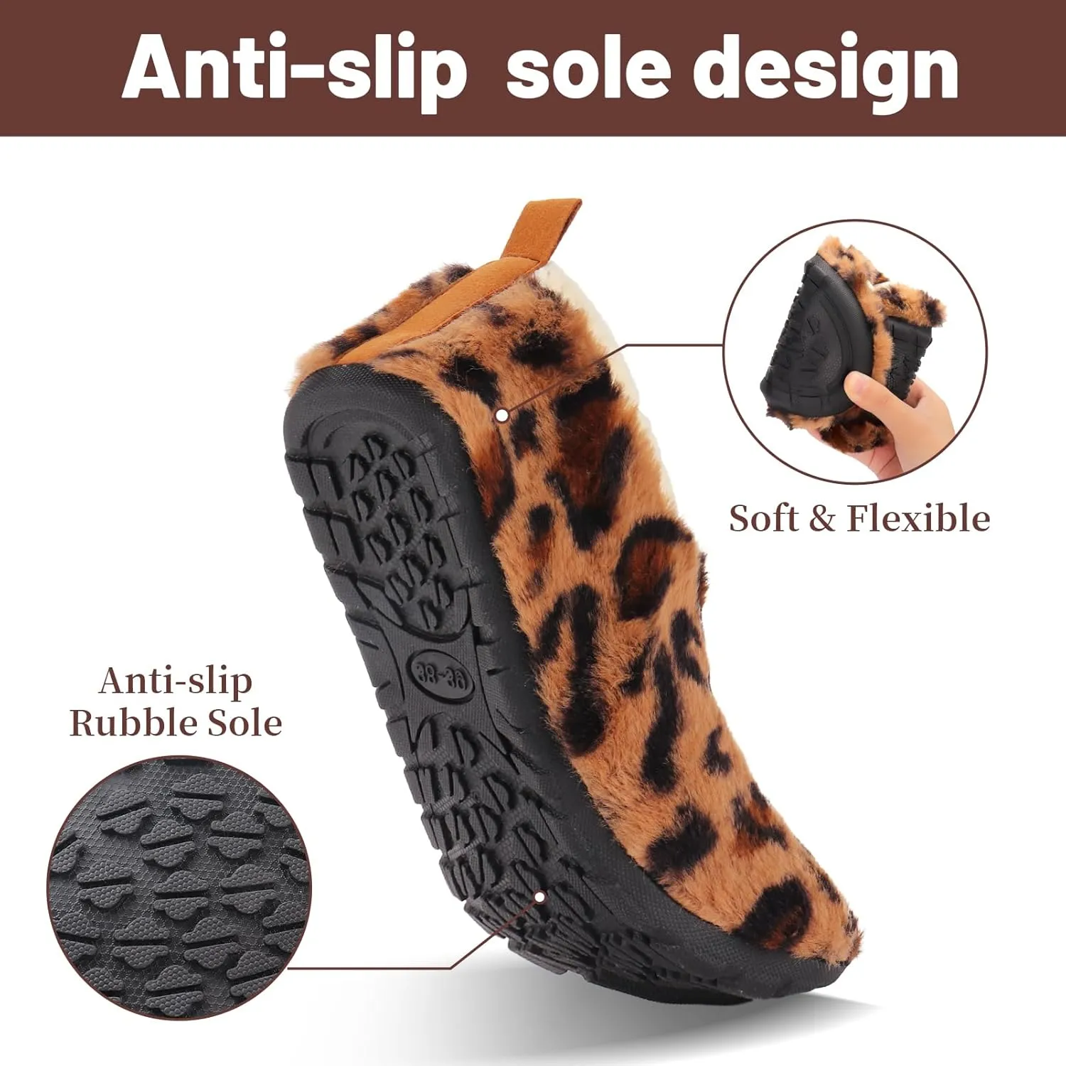Ibeauti Womens Mens House Slippers Rubber Sole Indoor Slipper Socks Lightweight Fleece Lined Slip-on Barefoot Slippers