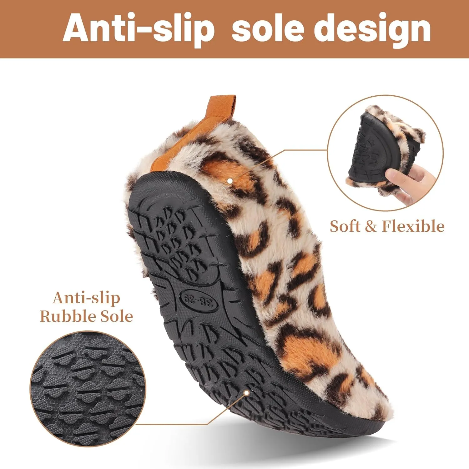 Ibeauti Womens Mens House Slippers Rubber Sole Indoor Slipper Socks Lightweight Fleece Lined Slip-on Barefoot Slippers