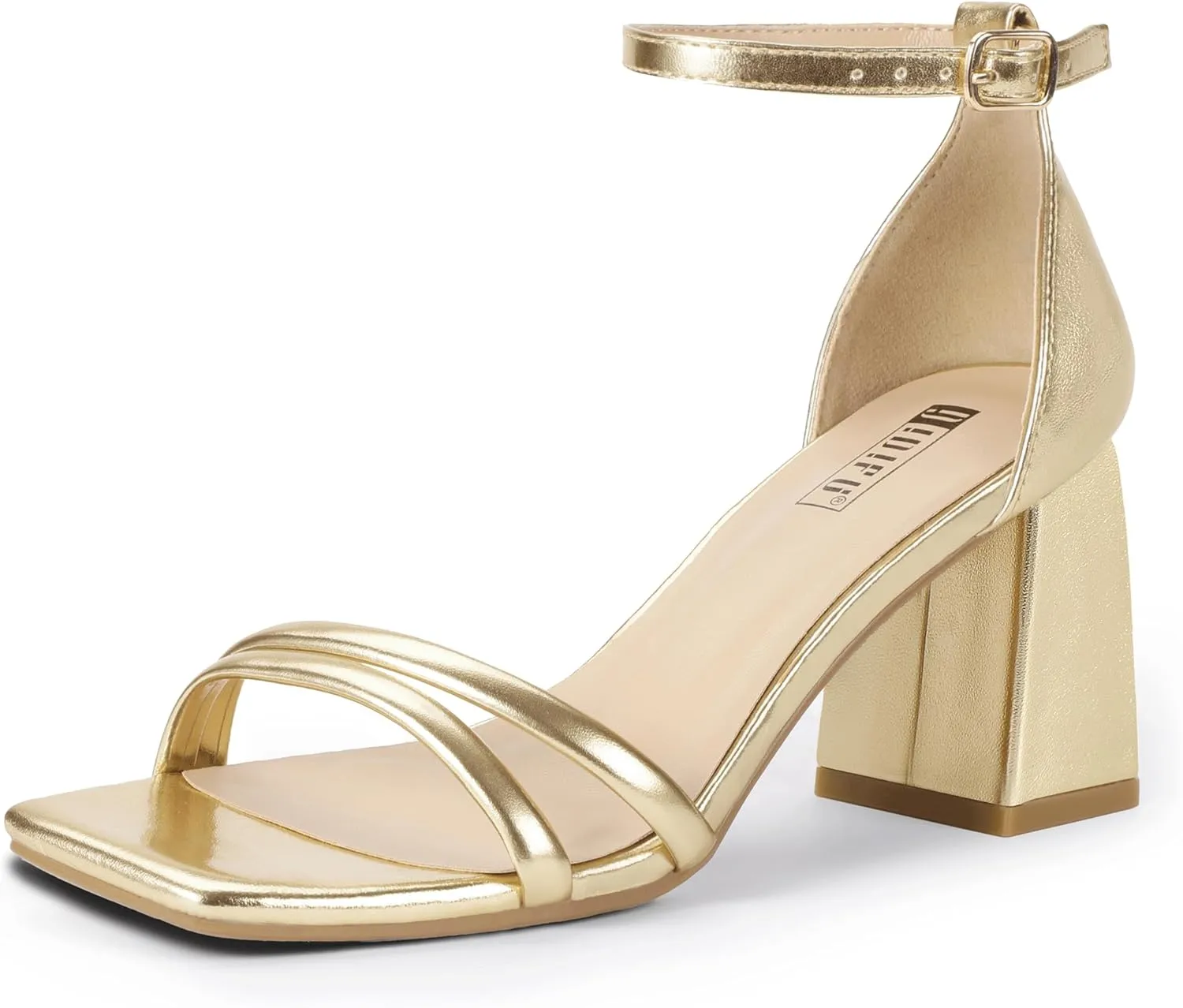 IDIFU IN3 Strappy Chunky Block Low Square Open Toe Heels Dress Shoes for Women Dressy Wedding Prom Bridal Bridesmaid Shoes Ankle Strap Heeled Sandals Comfortable Cute Trendy Short Thick Heels