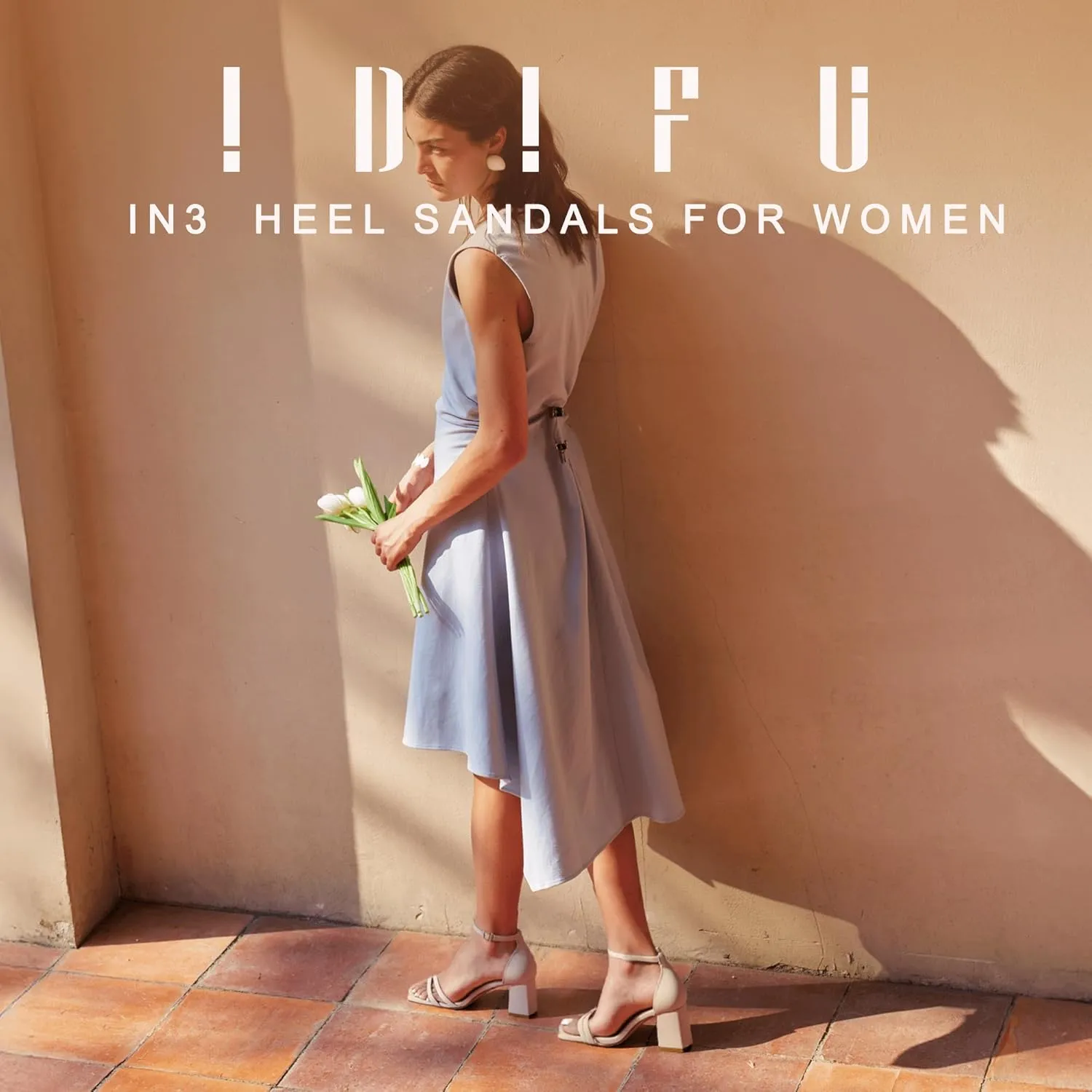 IDIFU IN3 Strappy Chunky Block Low Square Open Toe Heels Dress Shoes for Women Dressy Wedding Prom Bridal Bridesmaid Shoes Ankle Strap Heeled Sandals Comfortable Cute Trendy Short Thick Heels