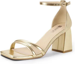 IDIFU IN3 Strappy Chunky Block Low Square Open Toe Heels Dress Shoes for Women Dressy Wedding Prom Bridal Bridesmaid Shoes Ankle Strap Heeled Sandals Comfortable Cute Trendy Short Thick Heels