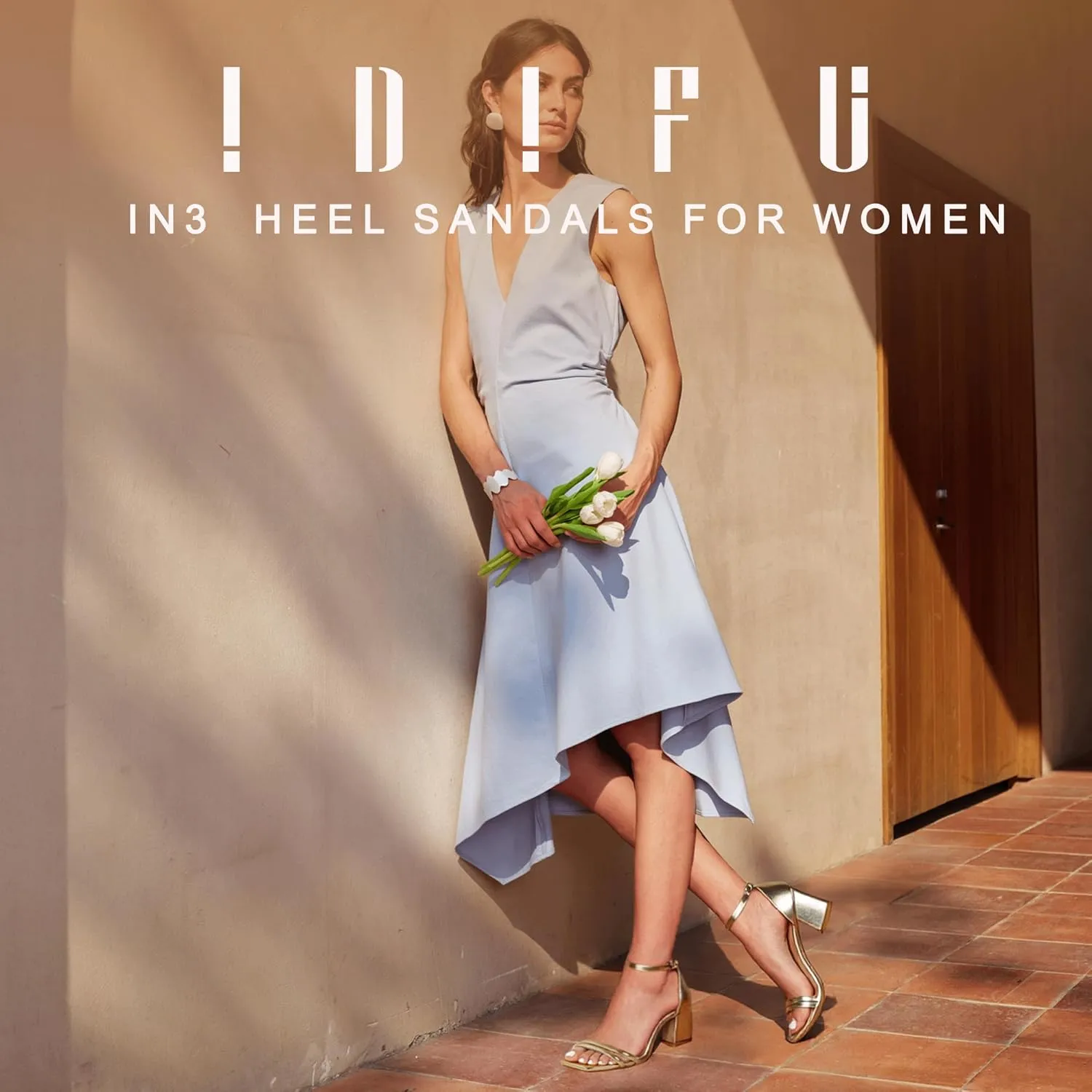 IDIFU IN3 Strappy Chunky Block Low Square Open Toe Heels Dress Shoes for Women Dressy Wedding Prom Bridal Bridesmaid Shoes Ankle Strap Heeled Sandals Comfortable Cute Trendy Short Thick Heels