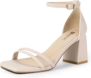 IDIFU IN3 Strappy Chunky Block Low Square Open Toe Heels Dress Shoes for Women Dressy Wedding Prom Bridal Bridesmaid Shoes Ankle Strap Heeled Sandals Comfortable Cute Trendy Short Thick Heels