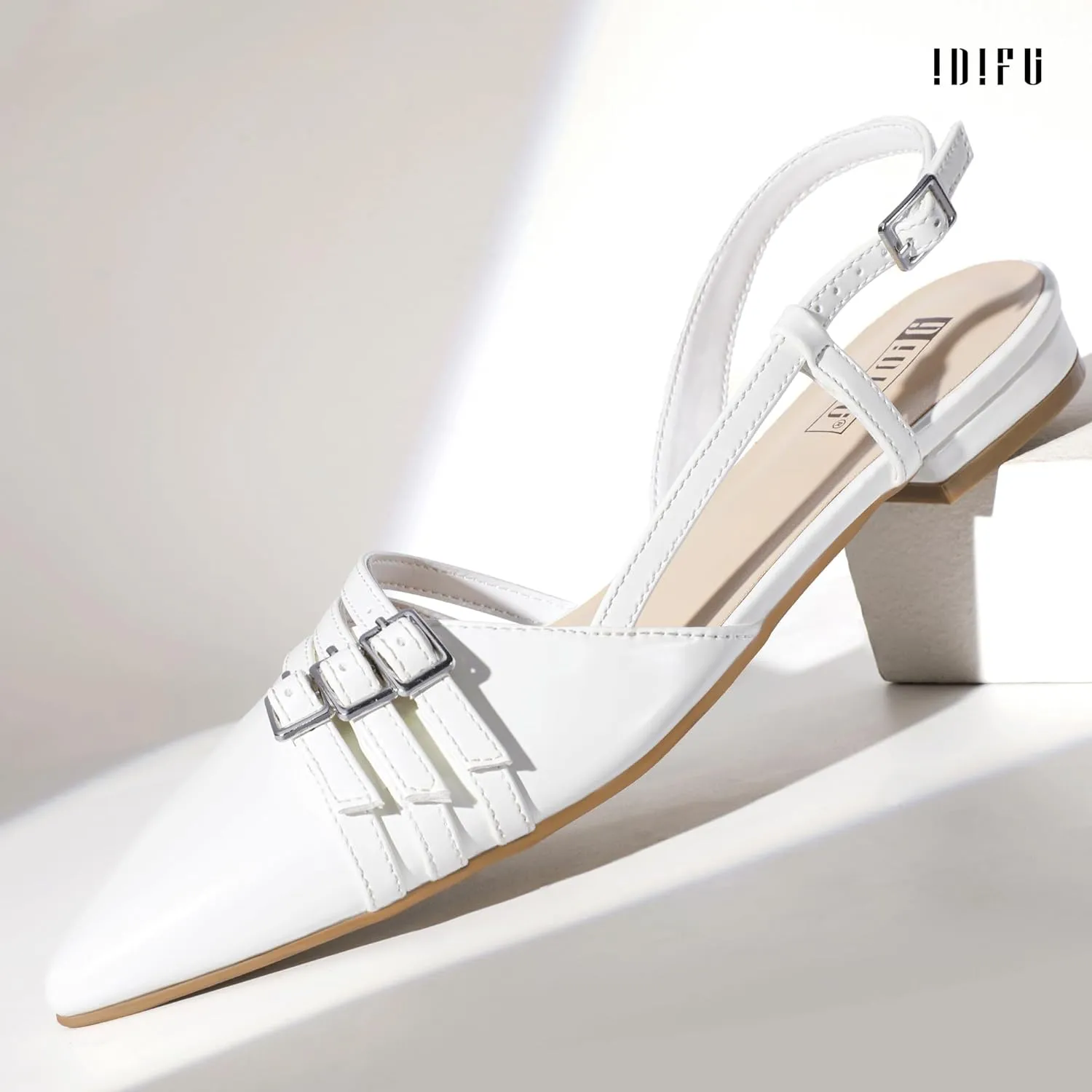 IDIFU Slingback Flats for Women Pointed Toe Ballet Flats Shoes Women Dressy Comfortable Casual Flat Dress Shoes for Women Office Work Wedding Bridal Cute Fashion Slip on Buckle Flats