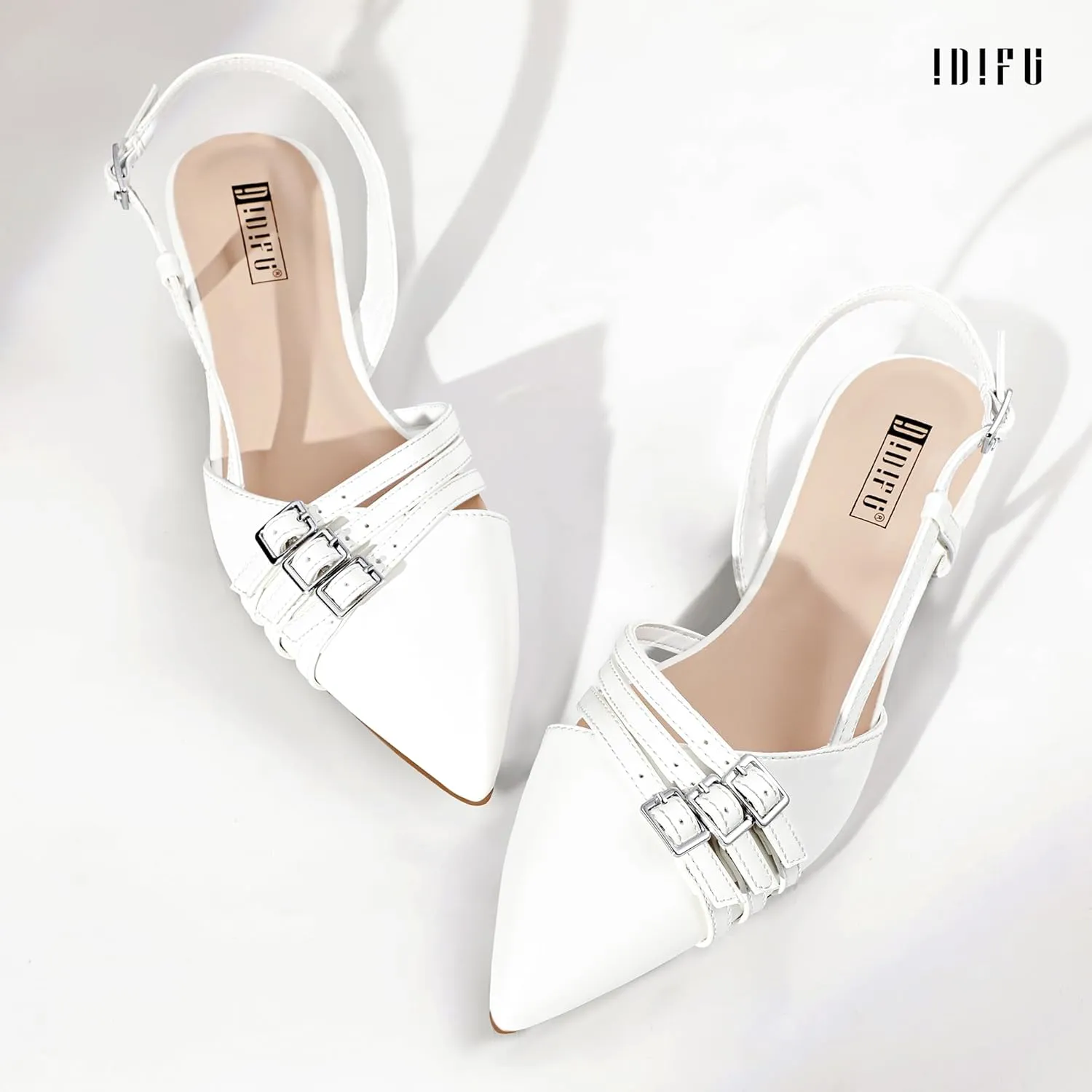 IDIFU Slingback Flats for Women Pointed Toe Ballet Flats Shoes Women Dressy Comfortable Casual Flat Dress Shoes for Women Office Work Wedding Bridal Cute Fashion Slip on Buckle Flats