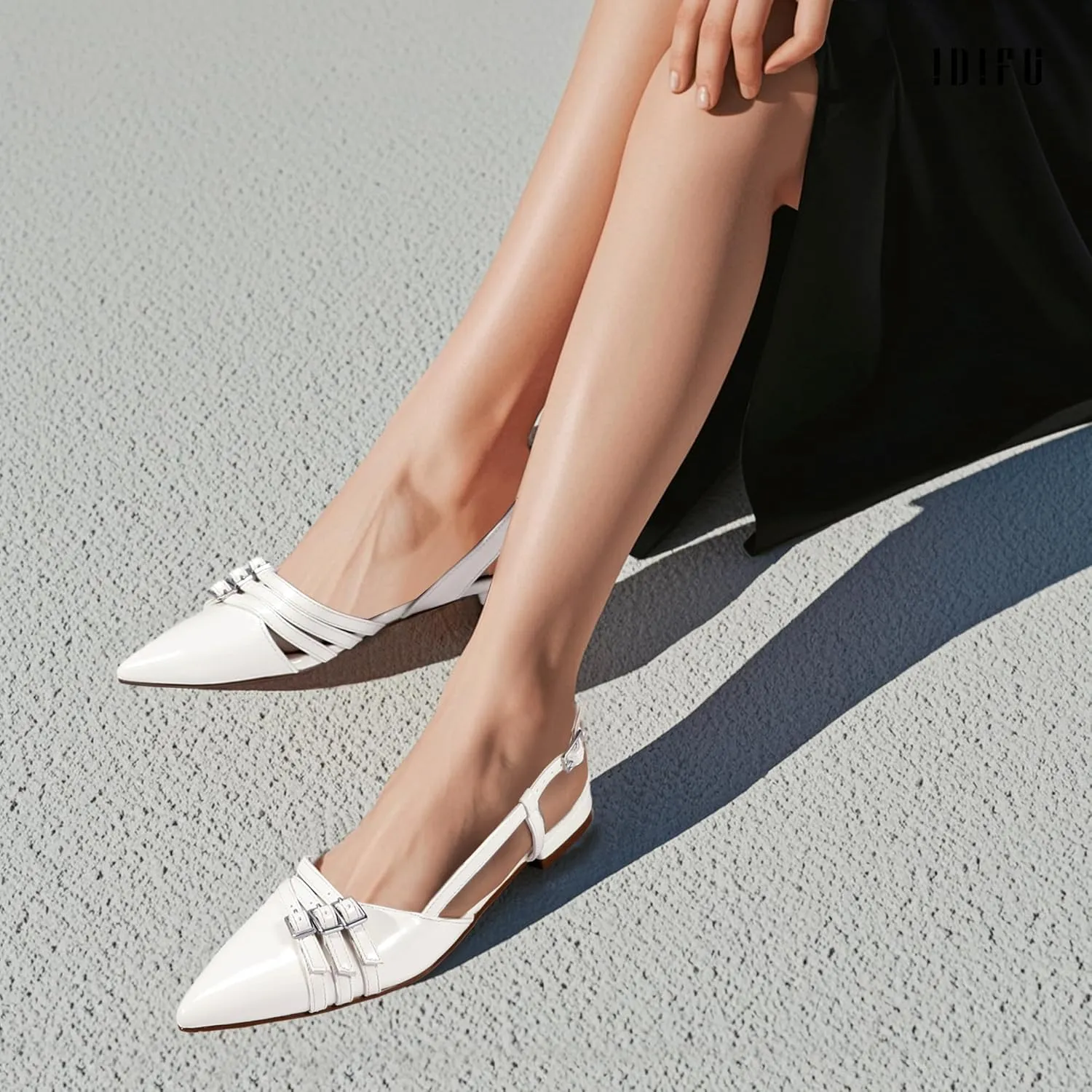 IDIFU Slingback Flats for Women Pointed Toe Ballet Flats Shoes Women Dressy Comfortable Casual Flat Dress Shoes for Women Office Work Wedding Bridal Cute Fashion Slip on Buckle Flats