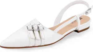 IDIFU Slingback Flats for Women Pointed Toe Ballet Flats Shoes Women Dressy Comfortable Casual Flat Dress Shoes for Women Office Work Wedding Bridal Cute Fashion Slip on Buckle Flats