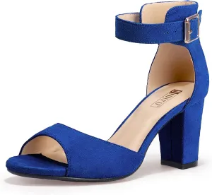 IDIFU Women's Candie-MI Peep Toe Low Block Heels Sandals Ankle Strap Comfy Chunky Wedding Dress Shoes
