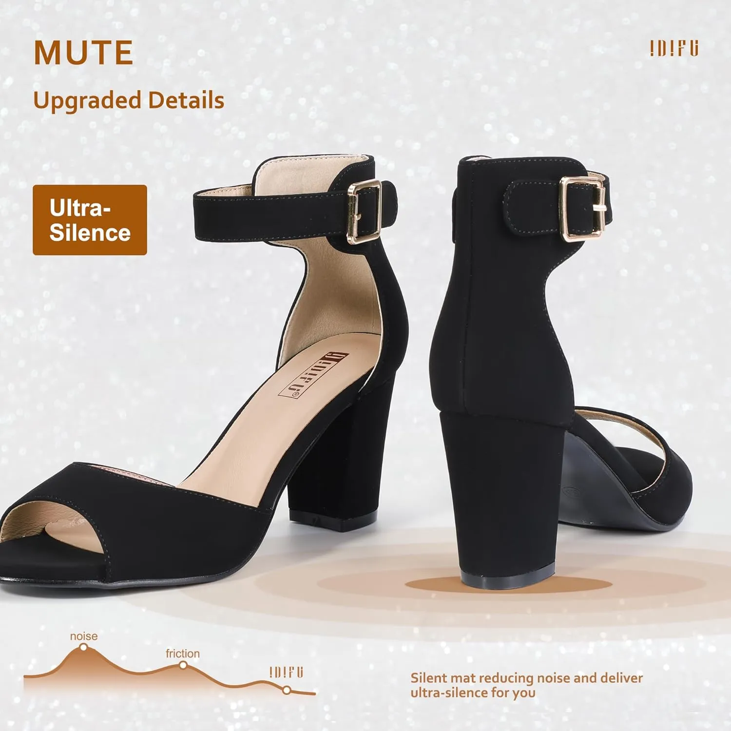 IDIFU Women's Candie-MI Peep Toe Low Block Heels Sandals Ankle Strap Comfy Chunky Wedding Dress Shoes