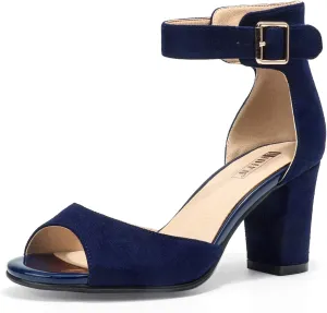 IDIFU Women's Candie-MI Peep Toe Low Block Heels Sandals Ankle Strap Comfy Chunky Wedding Dress Shoes