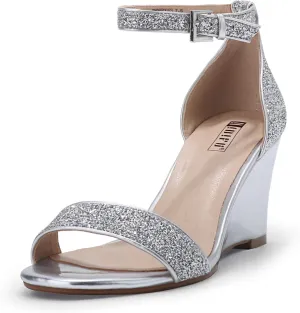 IDIFU Women's Classic Wedge Heels Sandals 3 Inch Ankle Strap Open Toe Evening Dress Wedding Shoes