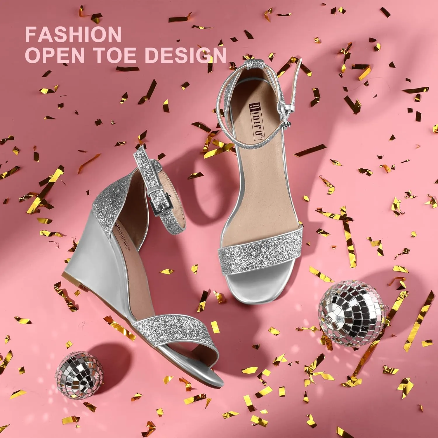 IDIFU Women's Classic Wedge Heels Sandals 3 Inch Ankle Strap Open Toe Evening Dress Wedding Shoes