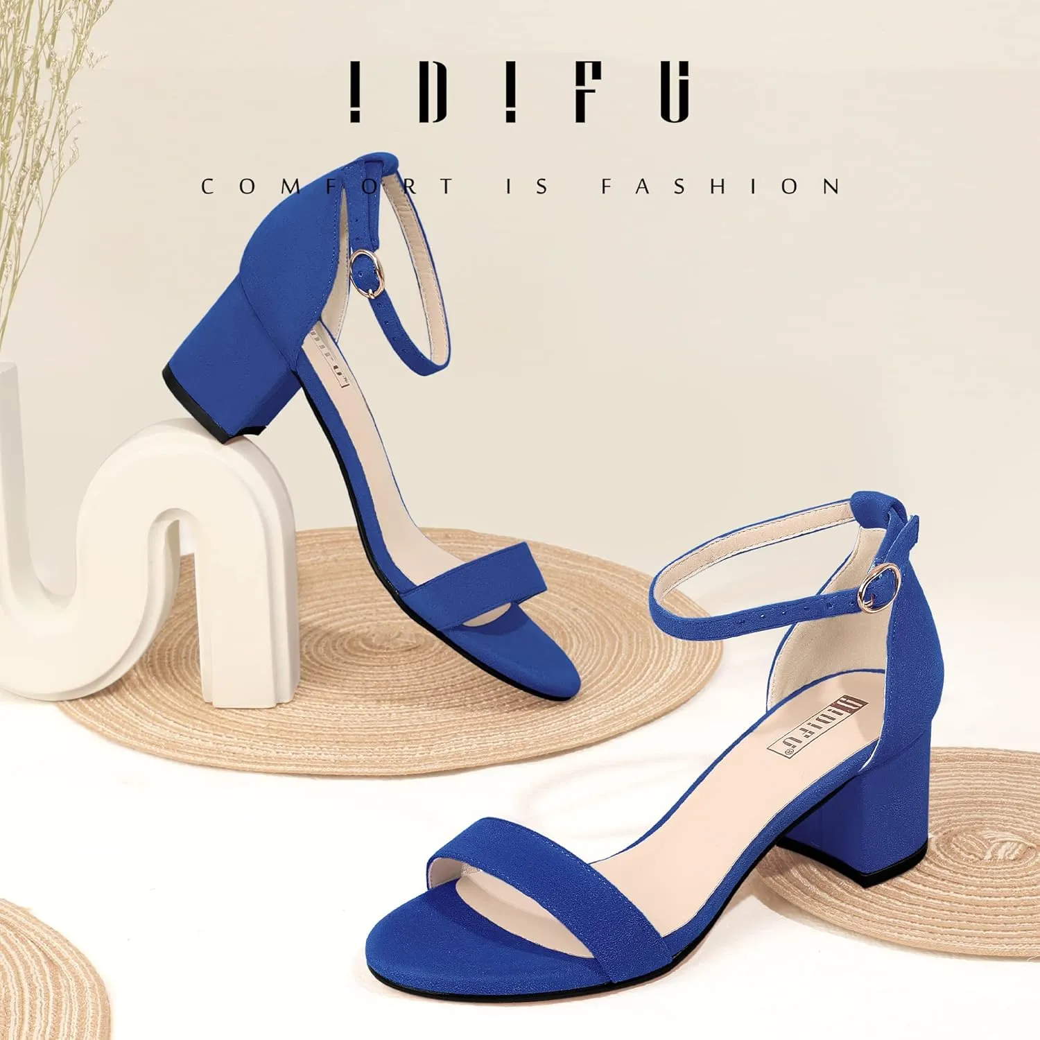 IDIFU Women's Cookie-LO Low Block Heels Chunky Sandals Ankle Strap Wedding Dress Pump Shoes