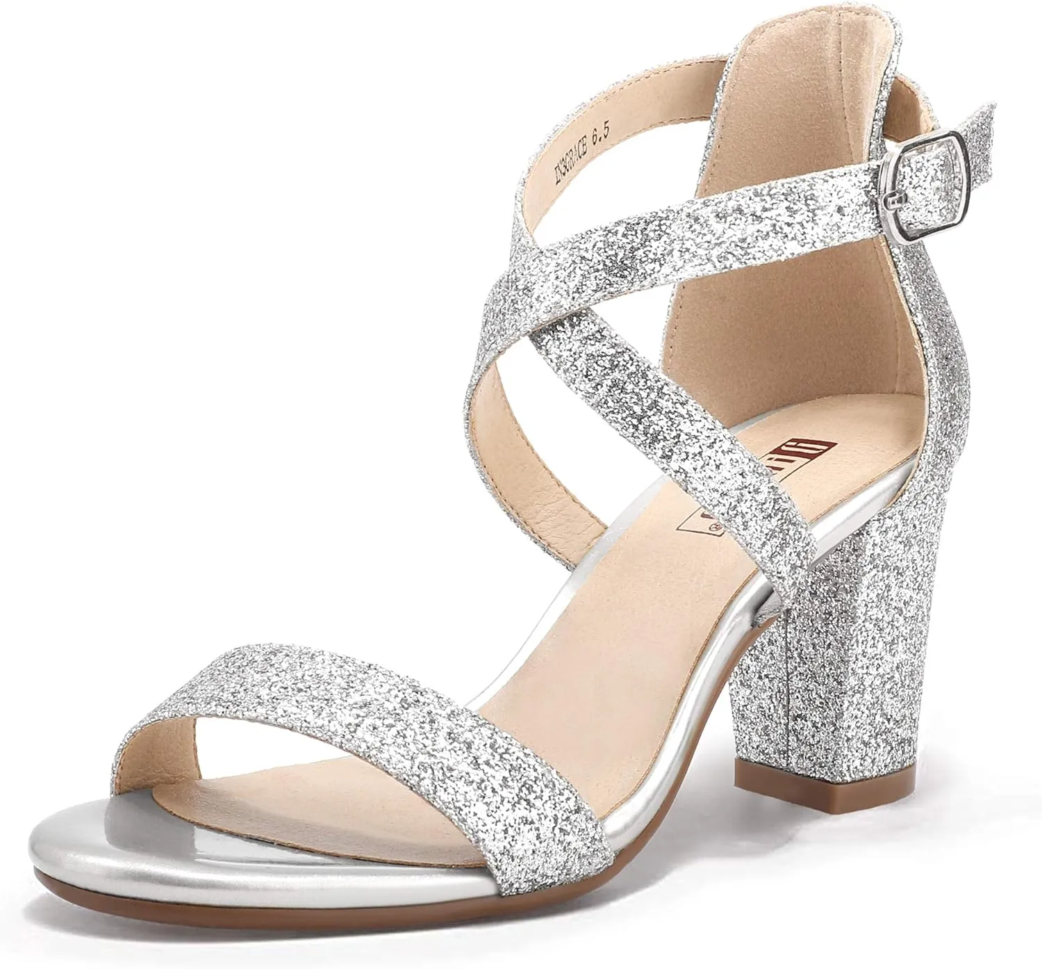 IDIFU Women's IN3 Grace Strappy Block Heels Sandals Comfy Open Toe Chunky Dress Wedding Shoes with Adjustable Cross Strap