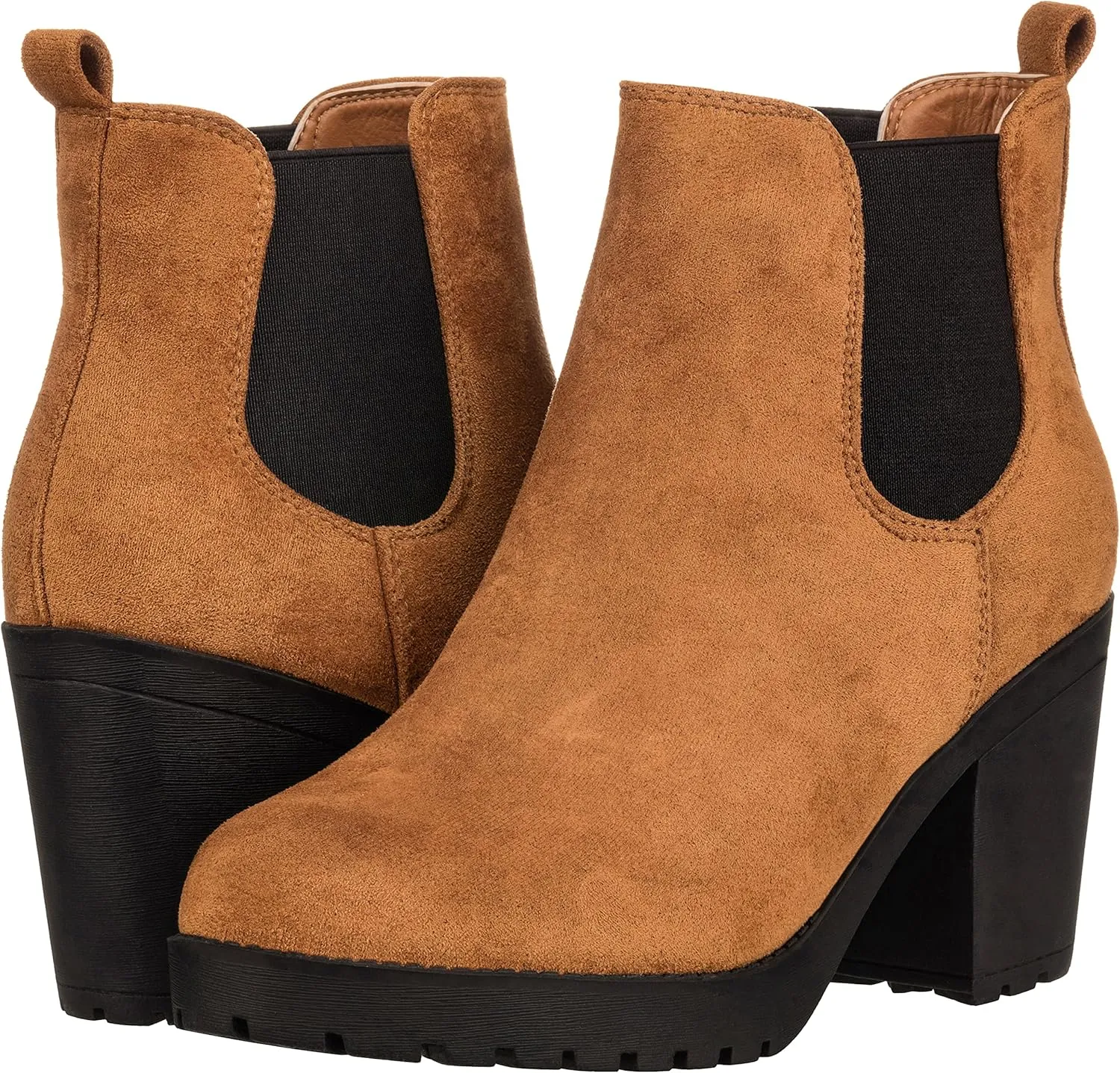ILLUDE Women’s Classic Chelsea Bootie Chunky Mid Heel Rounded Toe Slip On Boots