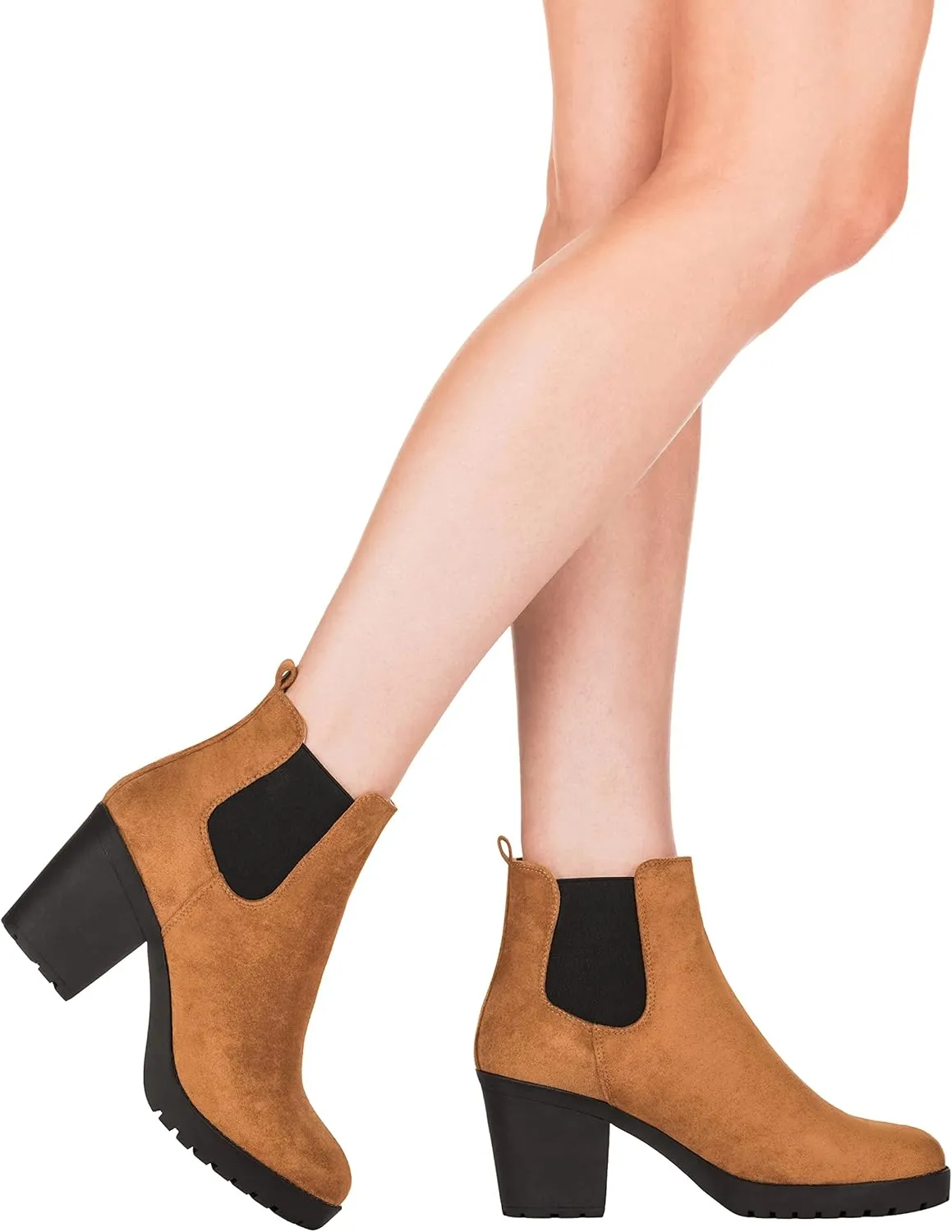 ILLUDE Women’s Classic Chelsea Bootie Chunky Mid Heel Rounded Toe Slip On Boots
