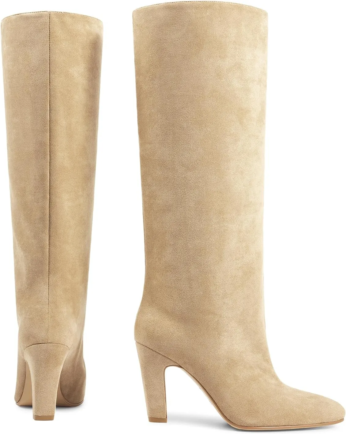 ISNOM Slouchy Knee High Boots Women for Regular Calf, Not for Bigger Wide Calf Chunky Heel Boots Long Boots Tall Boots