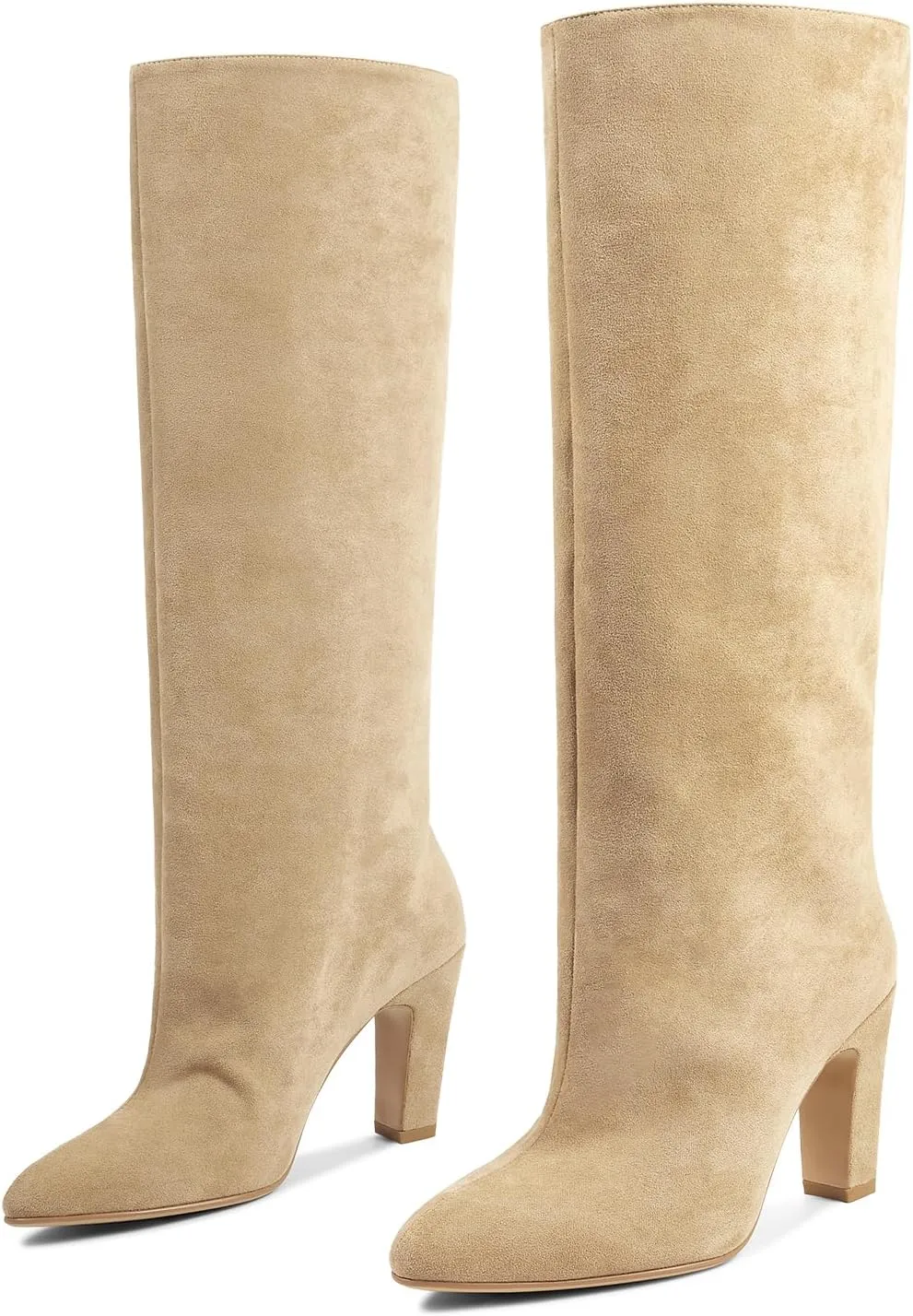 ISNOM Slouchy Knee High Boots Women for Regular Calf, Not for Bigger Wide Calf Chunky Heel Boots Long Boots Tall Boots