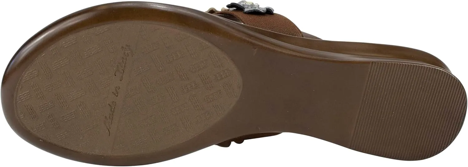 ITALIAN Shoemakers Claudie Women's low wedge Sandals with stretch comfort band, floral embellishment, and moderate wedge