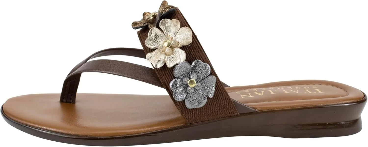 ITALIAN Shoemakers Claudie Women's low wedge Sandals with stretch comfort band, floral embellishment, and moderate wedge