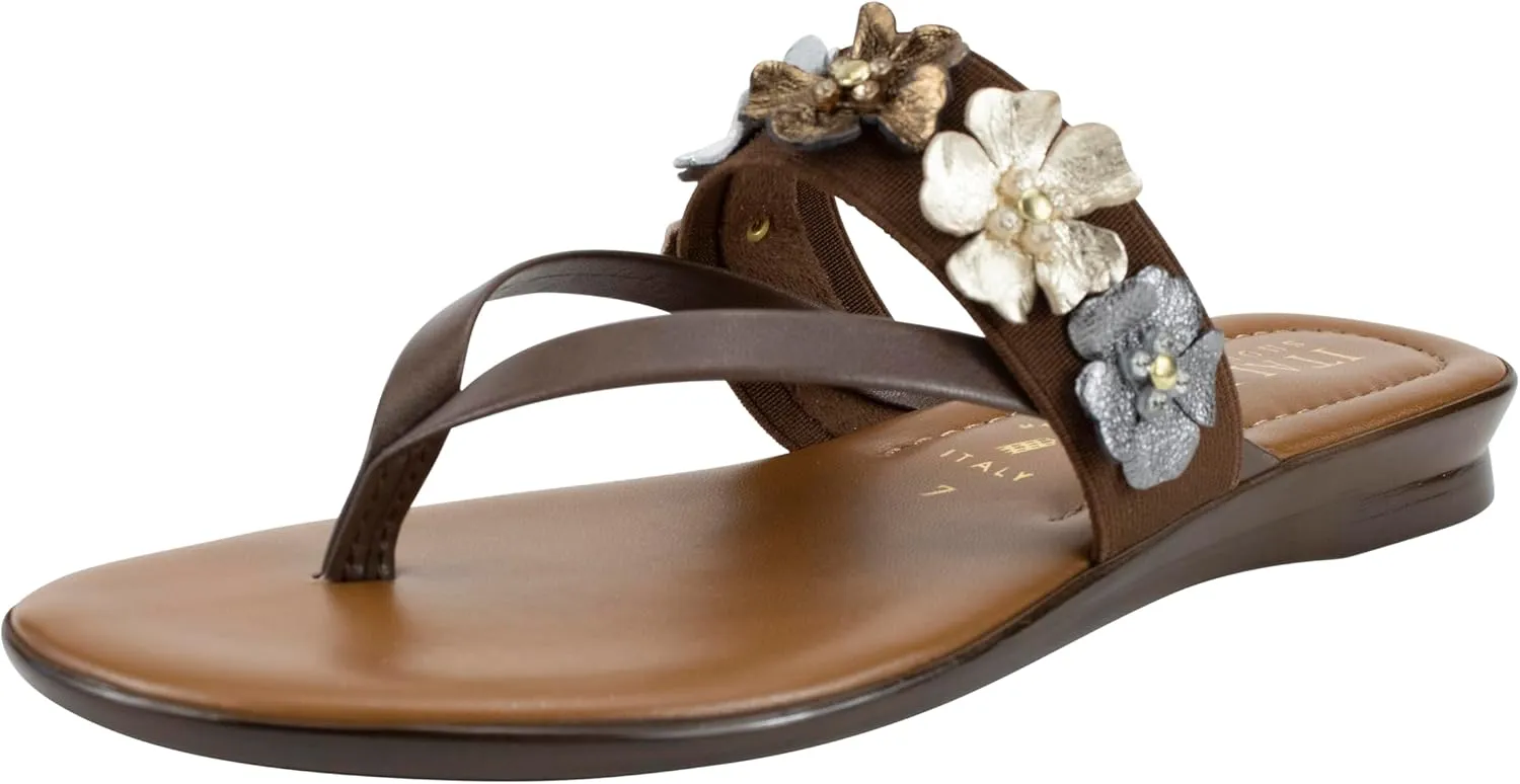 ITALIAN Shoemakers Claudie Women's low wedge Sandals with stretch comfort band, floral embellishment, and moderate wedge