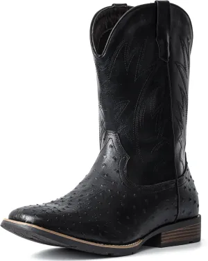 IUV Cowboy Boots For Men Western Ostrich Wide Durable Fashionable Embroidered Pull On Slip Resistant Assorted Colors Boots