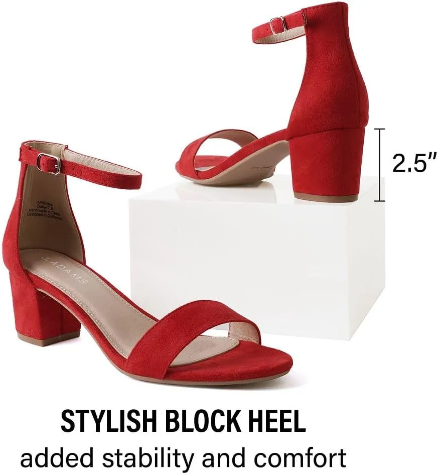 J. Adams Daisy Heeled Sandals - Ankle Strap Low Block, Open Toe Dress Pumps, Chunky Heels - Dressy Shoes for Women - Bridal, Wedding, Summer Sandals
