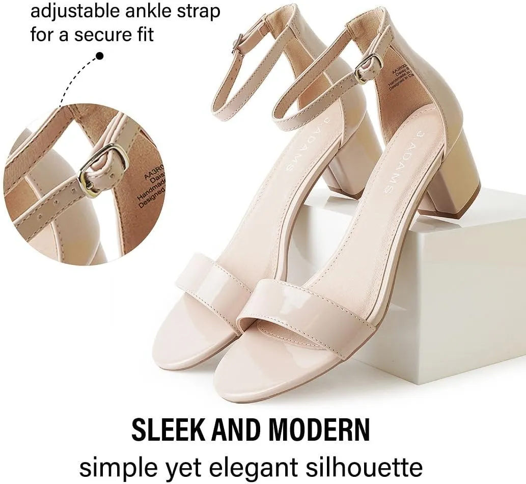 J. Adams Daisy Heeled Sandals - Ankle Strap Low Block, Open Toe Dress Pumps, Chunky Heels - Dressy Shoes for Women - Bridal, Wedding, Summer Sandals