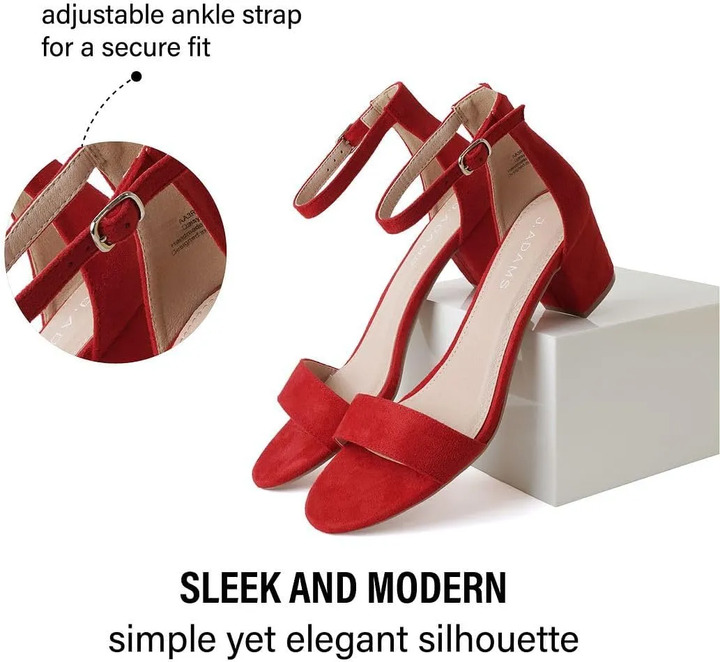 J. Adams Daisy Heeled Sandals - Ankle Strap Low Block, Open Toe Dress Pumps, Chunky Heels - Dressy Shoes for Women - Bridal, Wedding, Summer Sandals