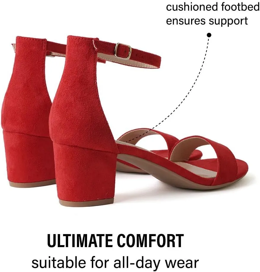 J. Adams Daisy Heeled Sandals - Ankle Strap Low Block, Open Toe Dress Pumps, Chunky Heels - Dressy Shoes for Women - Bridal, Wedding, Summer Sandals