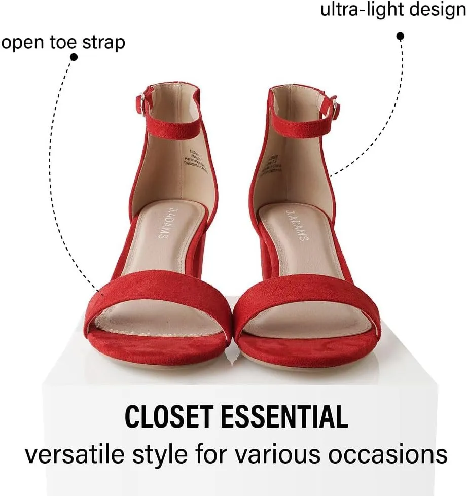 J. Adams Daisy Heeled Sandals - Ankle Strap Low Block, Open Toe Dress Pumps, Chunky Heels - Dressy Shoes for Women - Bridal, Wedding, Summer Sandals
