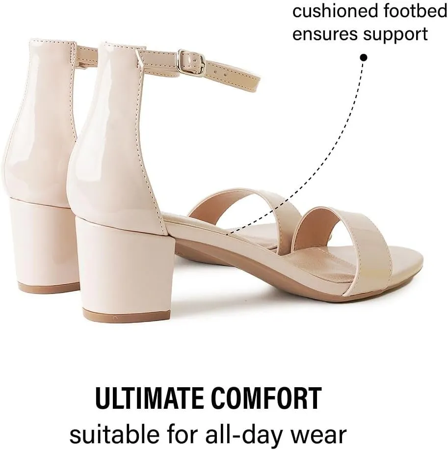 J. Adams Daisy Heeled Sandals - Ankle Strap Low Block, Open Toe Dress Pumps, Chunky Heels - Dressy Shoes for Women - Bridal, Wedding, Summer Sandals